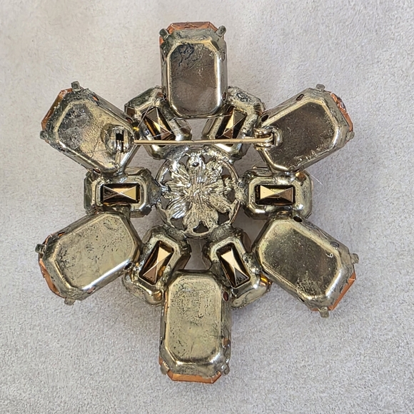 Vintage Sunburst Brooch Pin Citrine Topaz Colors - Picture 5 of 6